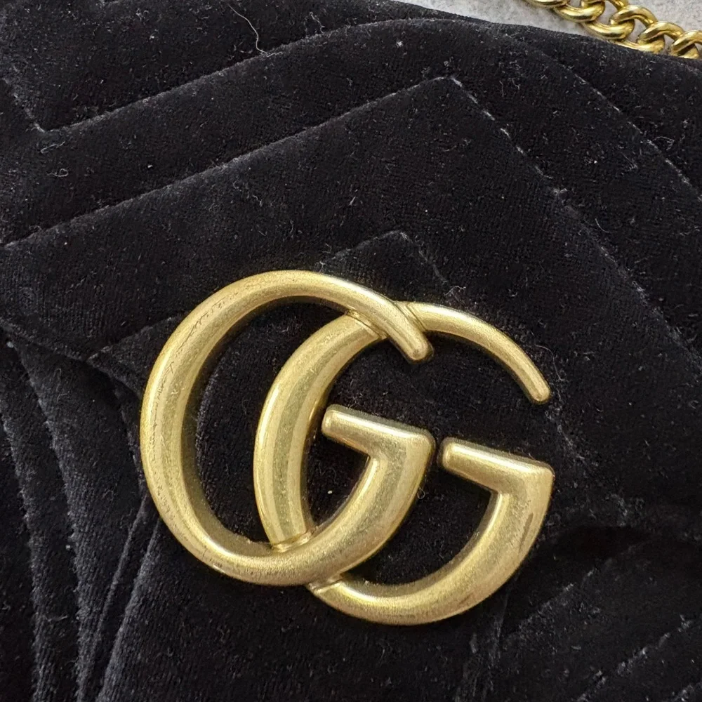 Black Velvet GG Shoulder Bag with Gold Hardware - Picture 9 of 12